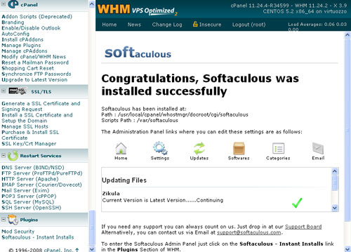 Softaculous successfull page